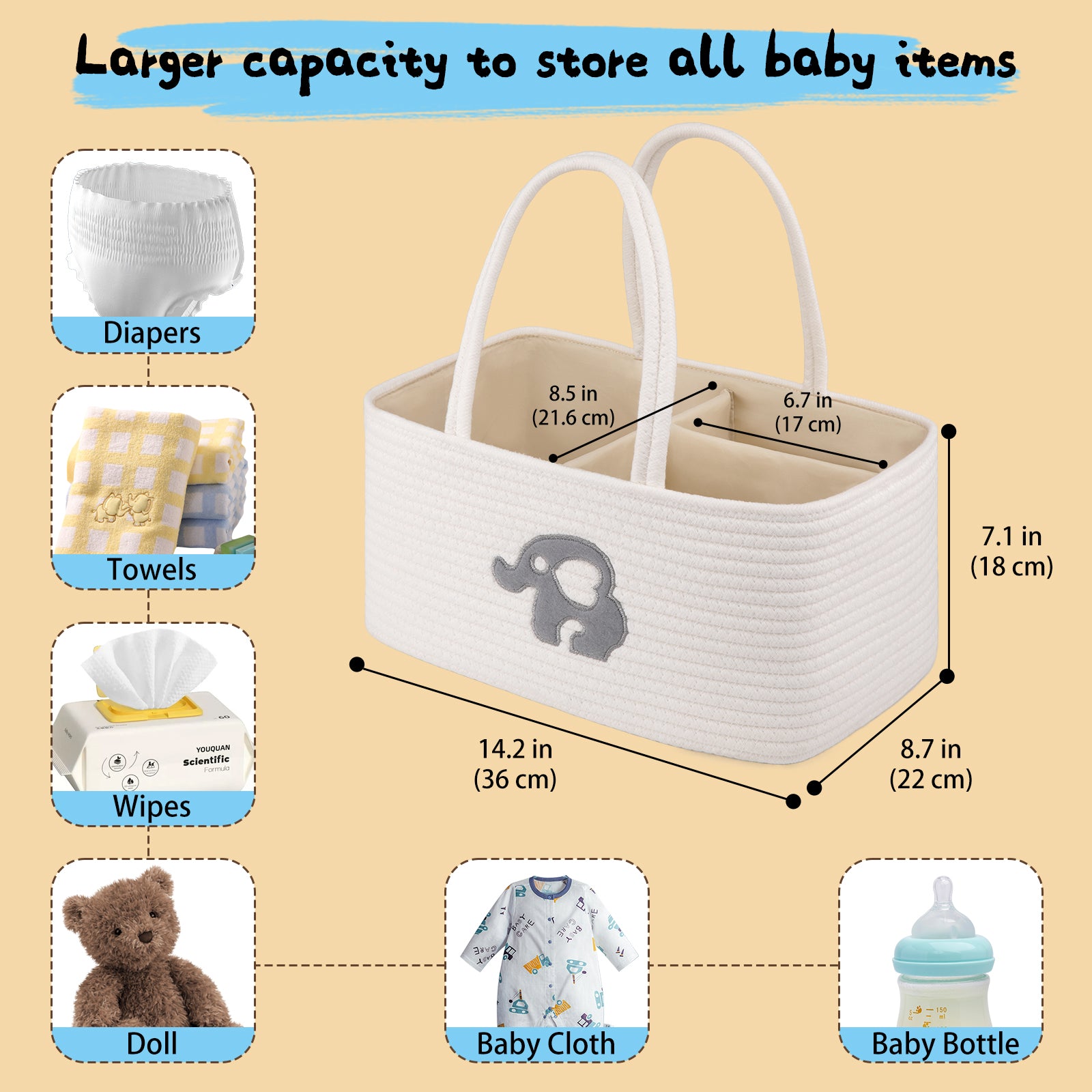 Portable Baby Diaper Caddy Organizer Nursery Storage Bin