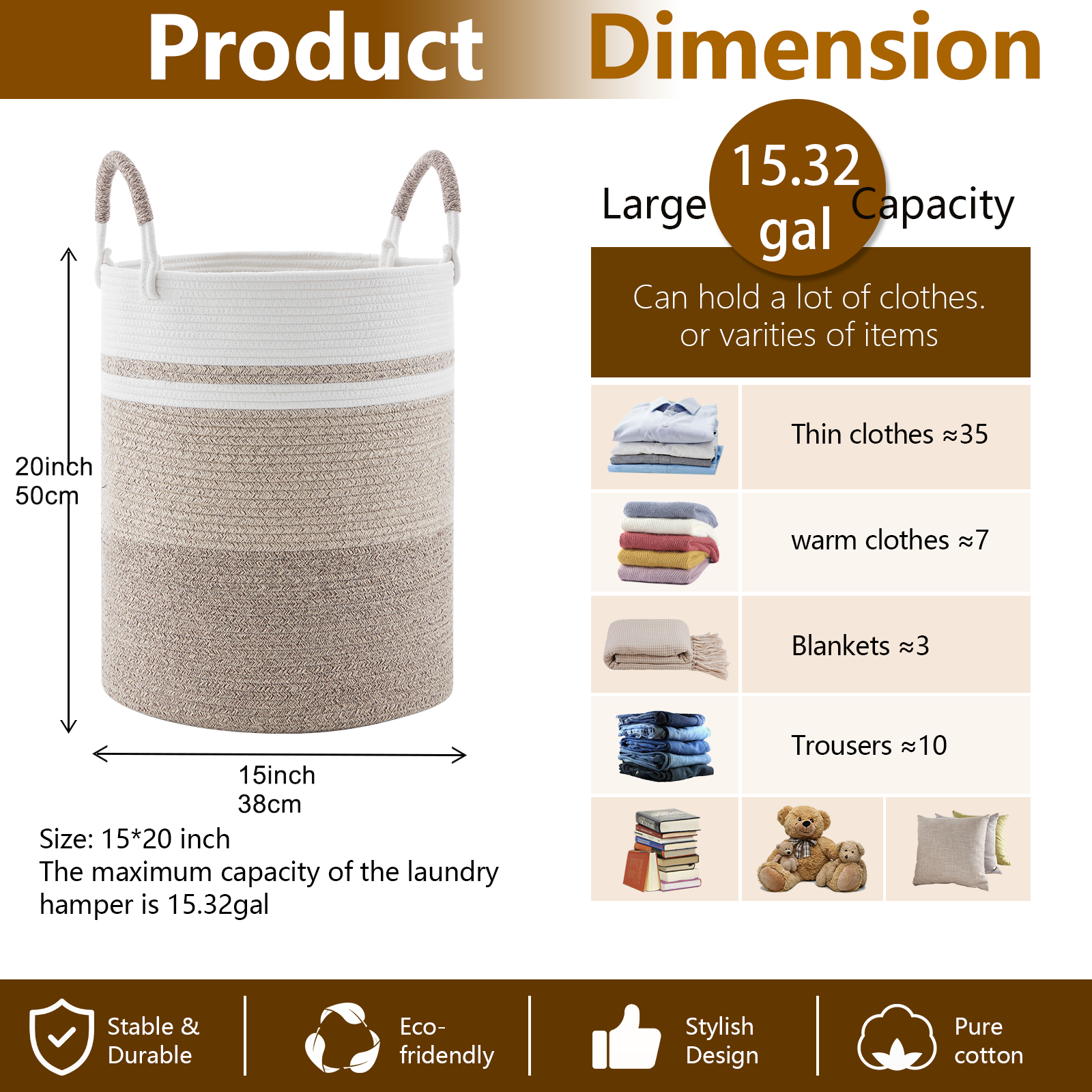 15"x 15"x 20" Woven Rope Storage Basket