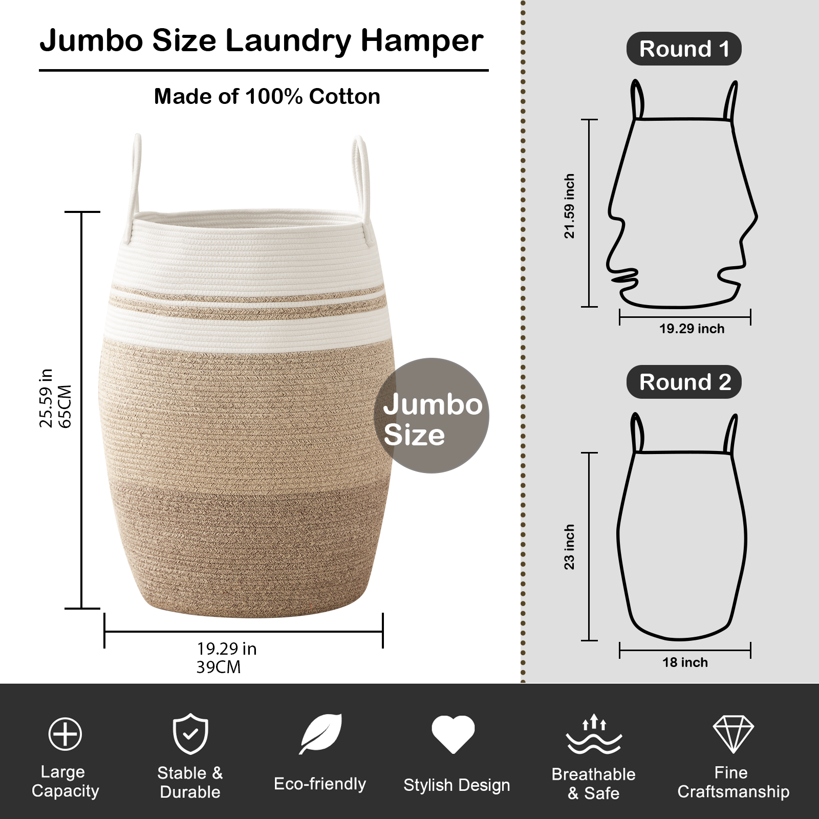 25.6" Height  Laundry Basket Hamper